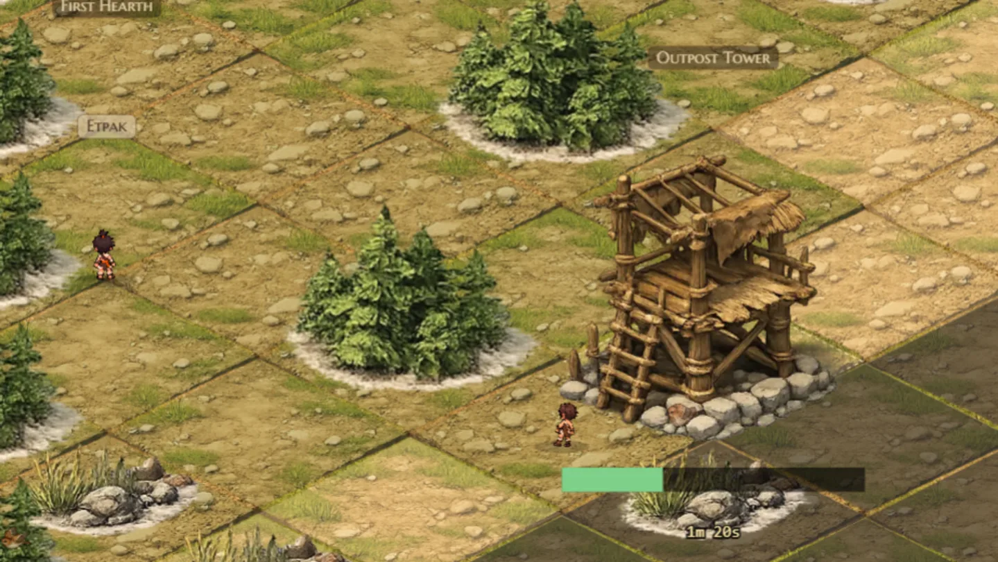 Villagers building beside their settlement